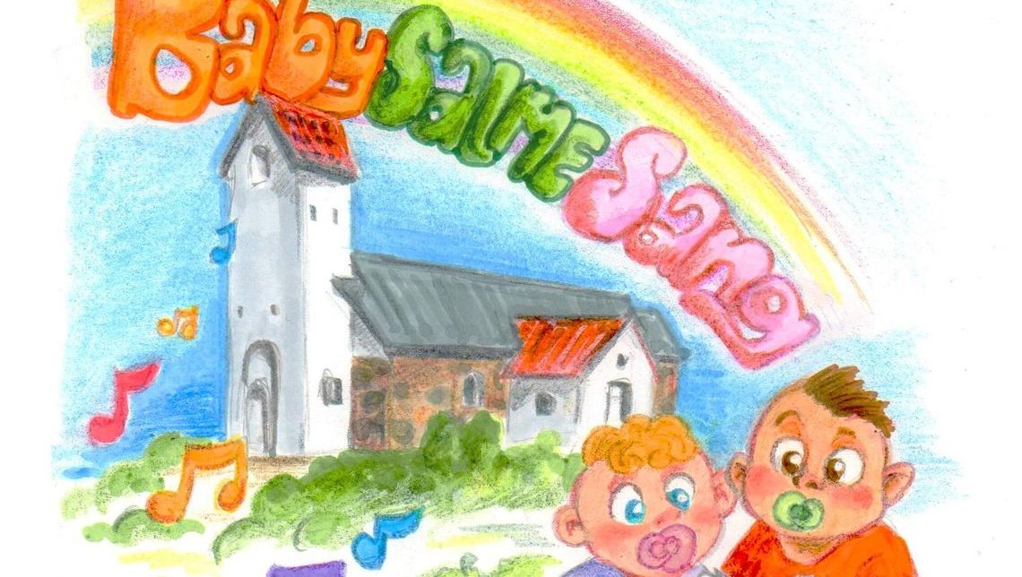 Bilede om Babysalmesang, tegning af kirken og babyer